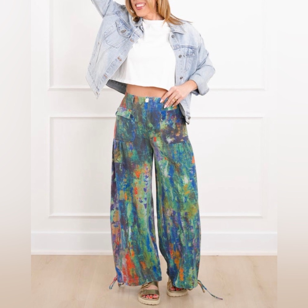 Davi & Dani Wash Painted High Waist Wide Leg
Pants